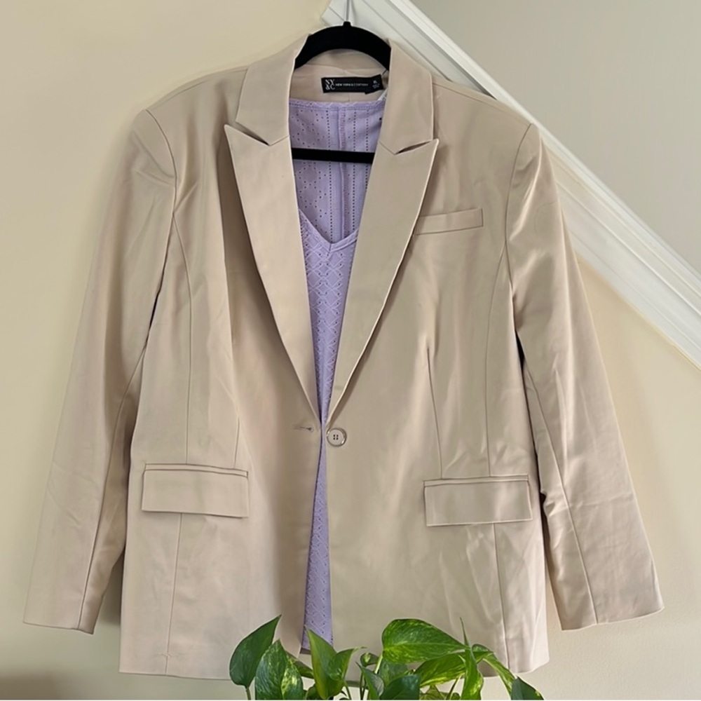 Beige Blazer with Purple Top